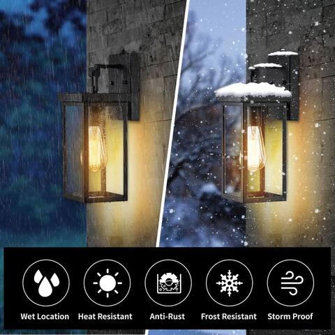 KAWOTI 14.25 Black Outdoor Lantern Wall Lights with Photocell Dusk to Dawn (Set of 2) - W5.75" × D6.25" × H14.25"