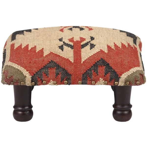 HERAT ORIENTAL Handmade Wool & Jute Upholstered Footstool