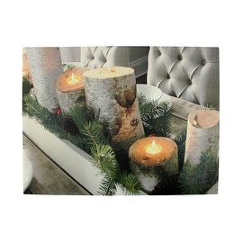 LED Lighted Flickering Rustic Lodge Woodland Birch Candles Christmas Canvas Wall Art 11.75" x 15.75"