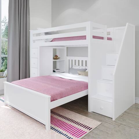Plank and Beam Twin over Full L-shape Bunk with Staircase & Storage