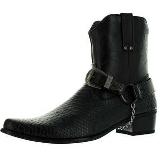 Alberto Fellini Mens Japan Faux Leather Crocodile Print Cowboy Western Biker Ankle Boots Pointed Toes