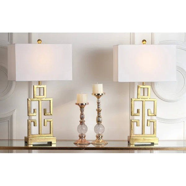 SAFAVIEH Lighting Greek Key Antiqued Gold 29-inch Table Lamp (Set of 2) - 16" x 9" x 29"