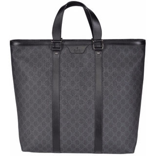 Gucci Men's 322063 XL Black Grey GG Supreme Canvas Top Zip Shopper Purse Bag