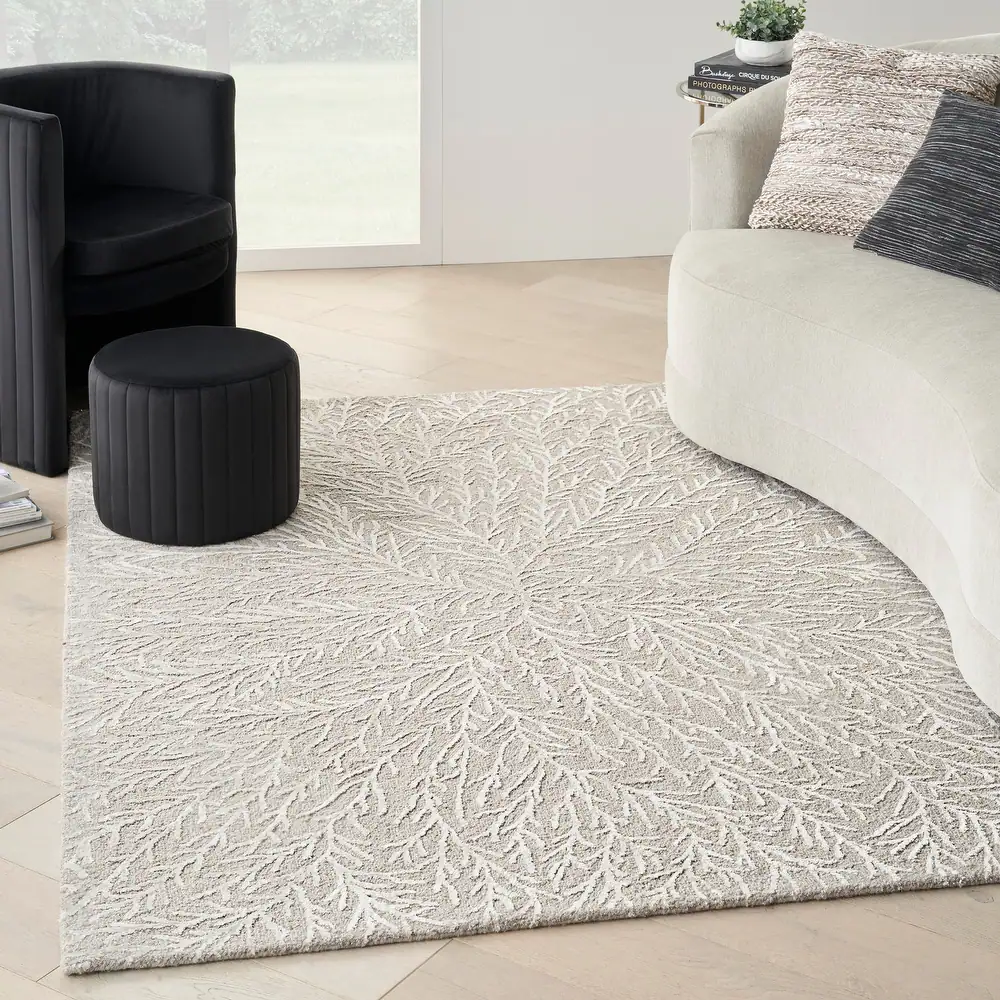 Michael Amini Star Contemporary Textured Botanical Abstract Glam Area Rug
