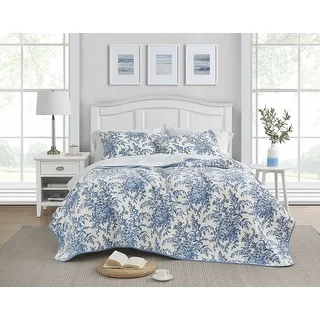 Link to Laura Ashley Bedford Cotton Reversible Blue Quilt Set Similar Items in Blankets & Throws