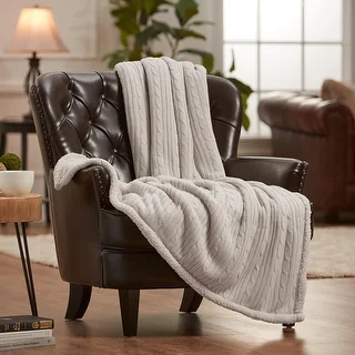 Chanasya Cable Knit Throw Blanket With Reversible Sherpa