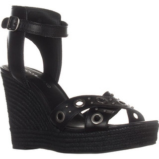 Lucky Brand Leander Wedge Sandals, Black Leather