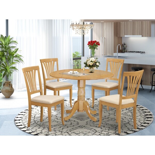 5-piece Oak-finished Dining Set w/ Round Table and 4 Chairs (Finish Option)