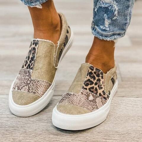 Women's Shoes Snakeskin Stitching Flat Canvas Shoes