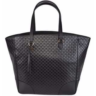 Gucci Women's 449242 Large Black Leather Bree Micro GG Guccissima Purse Bag - 18" x 13" x 6.5"