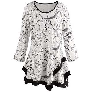 Women's Tile Print Tunic Top - Black and White Print Fashion Blouse (More options available)