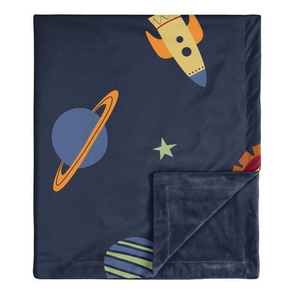 Space Galaxy Collection Boy Baby Receiving Security Swaddle Blanket - Navy Blue Planets Star and Moon Rocket Ship
