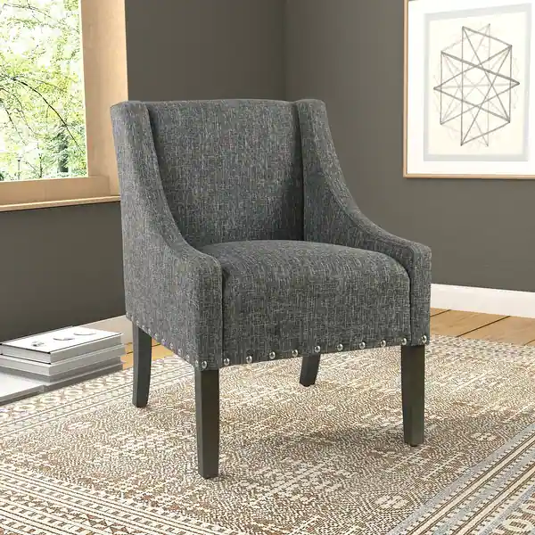 HomePop Modern Swoop Slate Grey Accent Chair with Nailhead Trim