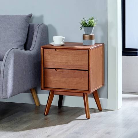 BIKAHOM Mid Century Solid Wood Nightstands/End Table with Two Drawers - Modern Bedside Table with Drawers