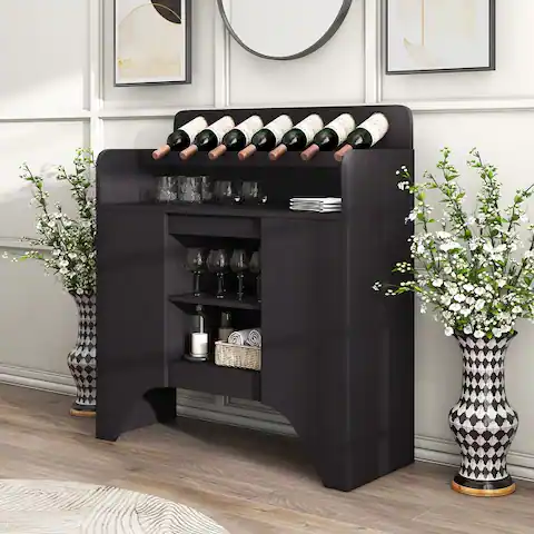 Furniture of America Franz Espresso Storage Buffet with Wine Rack
