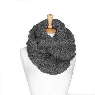Womens Thick Knit Winter Infinity Circle Loop Scarf - Gray