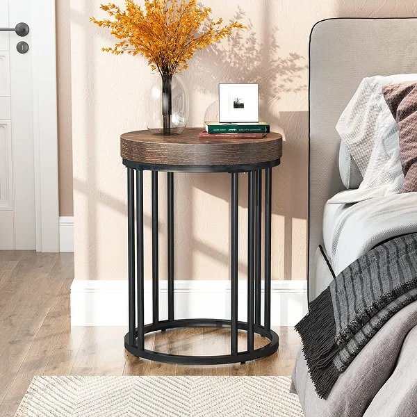 Round Side Table End Table for Living Room Bedroom, Thick Sturdy - 9.69 x 9.84 x 23.62 inches