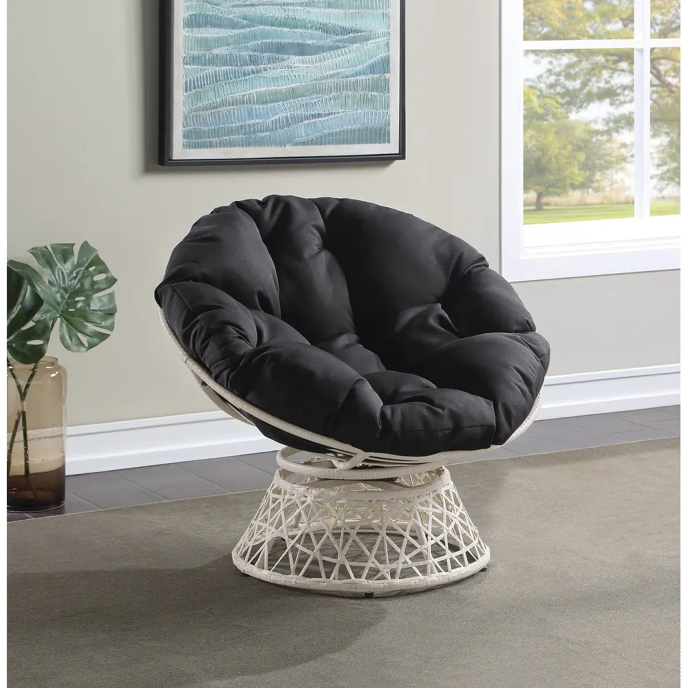 Papasan Chair with Round Pillow Cushion and Cream Wicker Weave