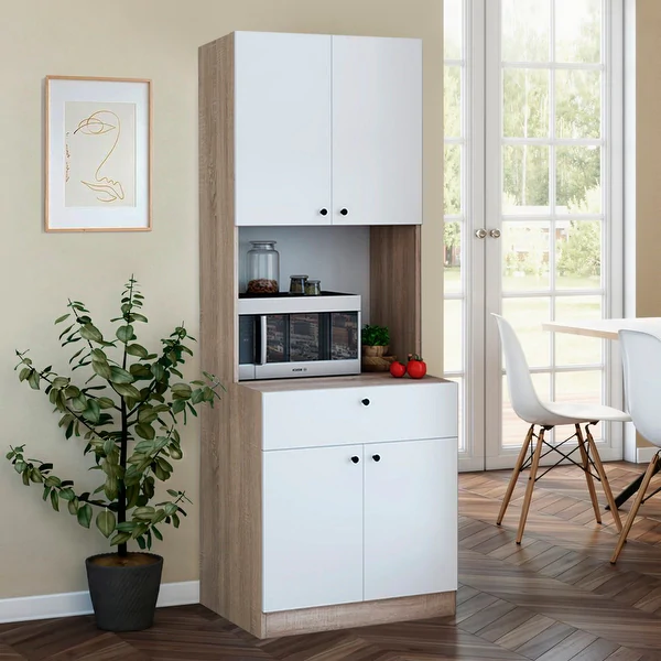 Living Skog 71'' Scandi Pantry Kitchen Storage Cabinet White For Microwave