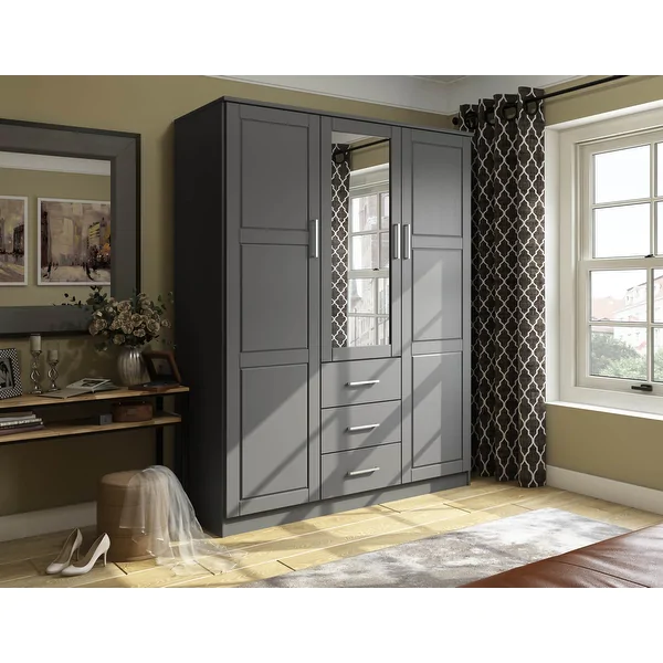Cosmo Solid Wood 3-door Wardrobe with Mirror by Palace Imports