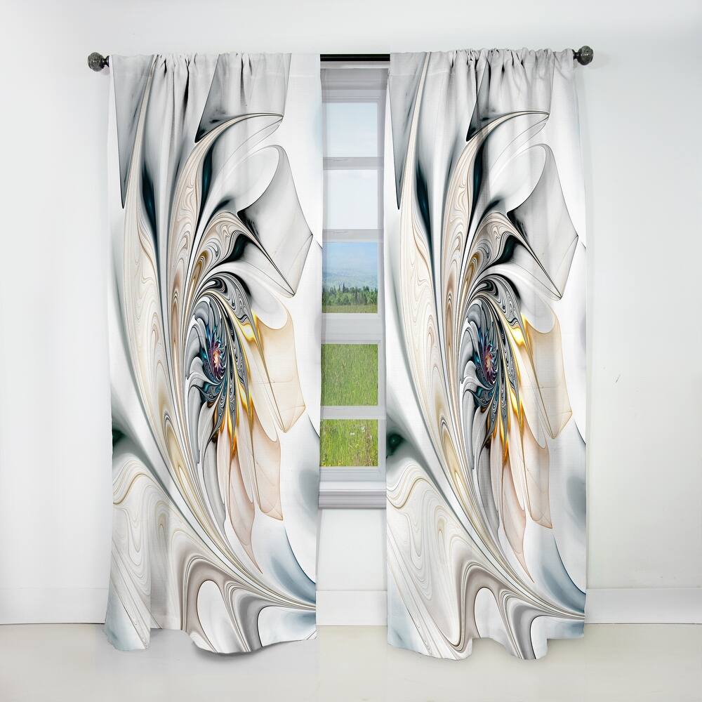 Designart 'White Stained Glass Floral' Modern Blackout Curtain Single Panel