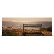 Poster Print entitled Empty bench on the beach, Peaks Island, Casco Bay, Maine