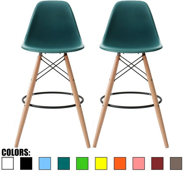 2xhome Set of Two (2) Eames Style Barstool Chair with Natural Wood Eiffel Leg 25” or 26” Seat Height(Details in Dimension Photo)