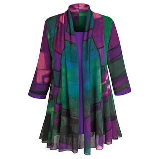 Women's Tunic Jacket - Purple Paradise Open Front Cardigan And Top
