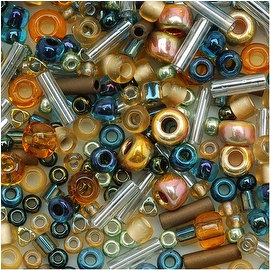 Toho Multi-Shape Glass Beads 'Raiden' Gold/Green/Blue Color Mix 8 Gram Tube