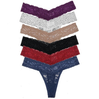Women's 6 Pack Lace Assorted Color Thong Panties
