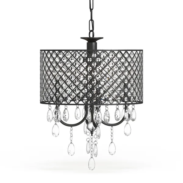 Silver Orchid Berger Antique Black 4-light Round Crystal Chandelier