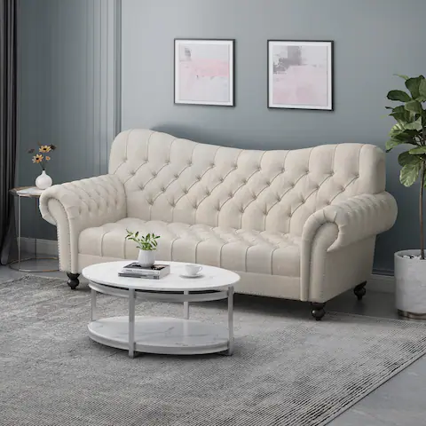 Wastacio Chesterfield Button-tufted Sofa by Christopher Knight Home - 34.00"D x 84.50"W x 37.50"H