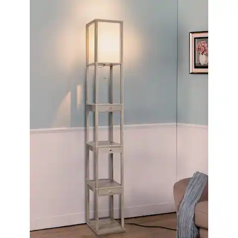 Brightech Maxwell Drawer LED Floor Lamp - Rustic Wood