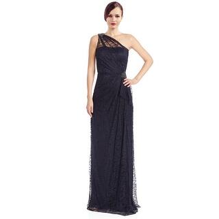 David Meister Lace Rhinestone One Shoulder Evening Gown Dress
