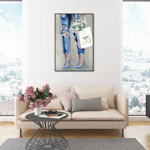 Oliver Gal 'Denim Dream' Fashion and Glam Wall Art Framed Canvas Print Outfits - Blue, Gray