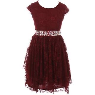 Flower Girl Dress Floral Lace Ruffle Layers Skirt Burgundy JKS 2095