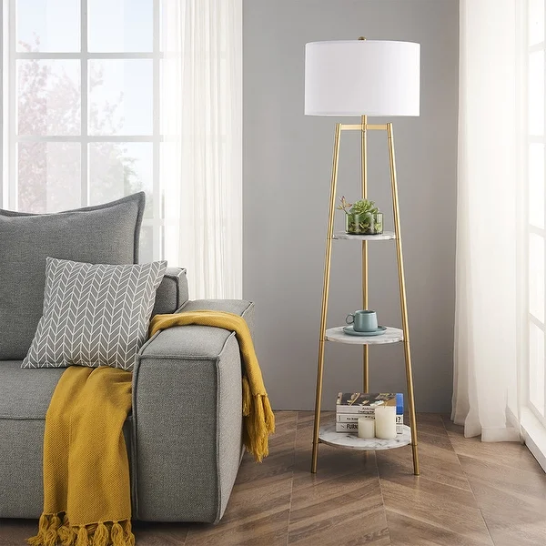 ROSEN GARDEN Floor Lamp, Standing Reading Light with 3 Shelves