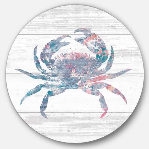 Designart 'Pink Crab Ocean Life' Nautical & Coastal Metal Circle Wall Art