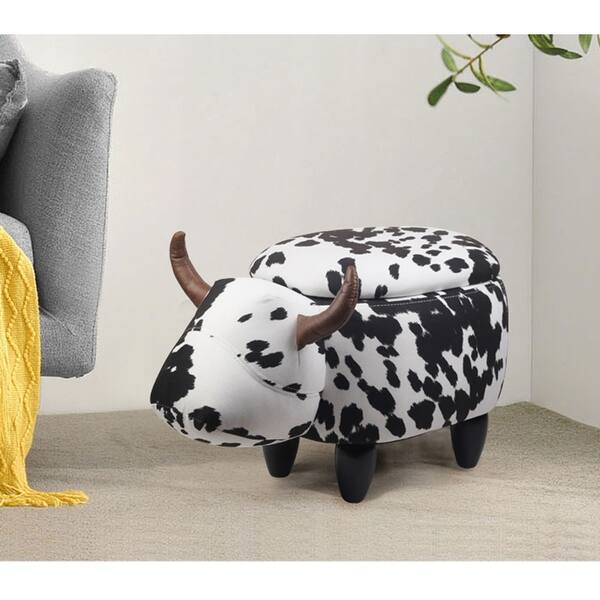 Cow Animal Storage Ottoman,Cute upholstered Footrest/Foot Stool,Kids Ride on Ottoman