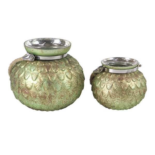 Set of 2 Coastal 7 and 9 Inch Candle Lanterns with Rope Handles