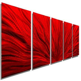 Statements2000 Red 5 Panel Contemporary Metal Wall Art by Jon Allen - Red Plumage