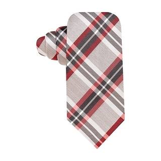 Alfani Spectrum Silk Classic Necktie Plaid Charcoal Red Tie