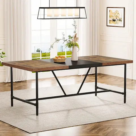 70.8 x 35.4 inch Large Dining Table for 6-8, Industrial Rustic Kitchen Dining Room Table