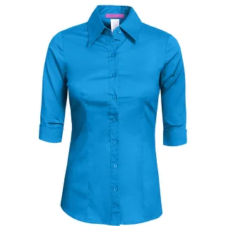 NE PEOPLE Womens Tailored 3/4 Sleeve Button Down Shirt [NEWT05] (More options available)