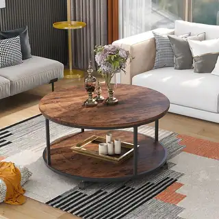 Merax Round Coffee Table with Caster Wheels and Unique Textured Surface