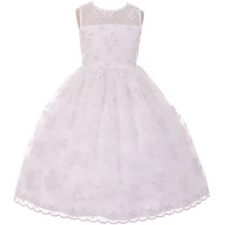 Flower Girl Dress Lace Throughout Pearls Decorate White TR 1037