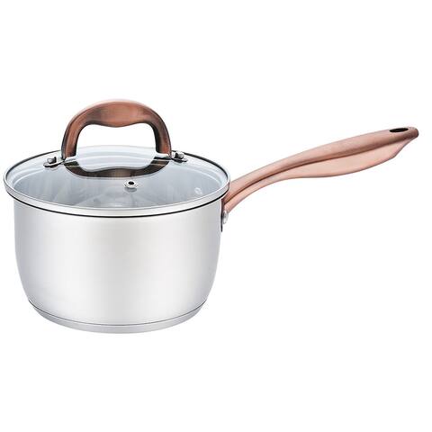Premius Stainless Steel Sauce Pan with Glass Lid and Copper Handle, 2.5 Quart