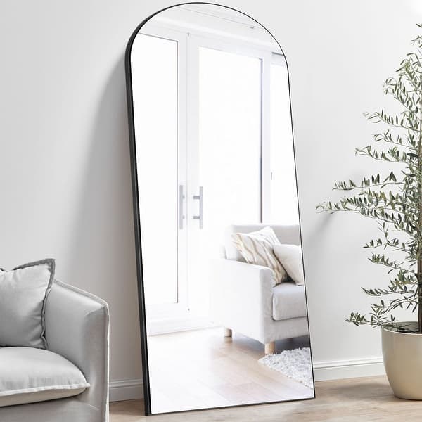 slide 2 of 20, Modern Arched Mirror Full-Length Floor Mirror with Stand 71x24 - Black