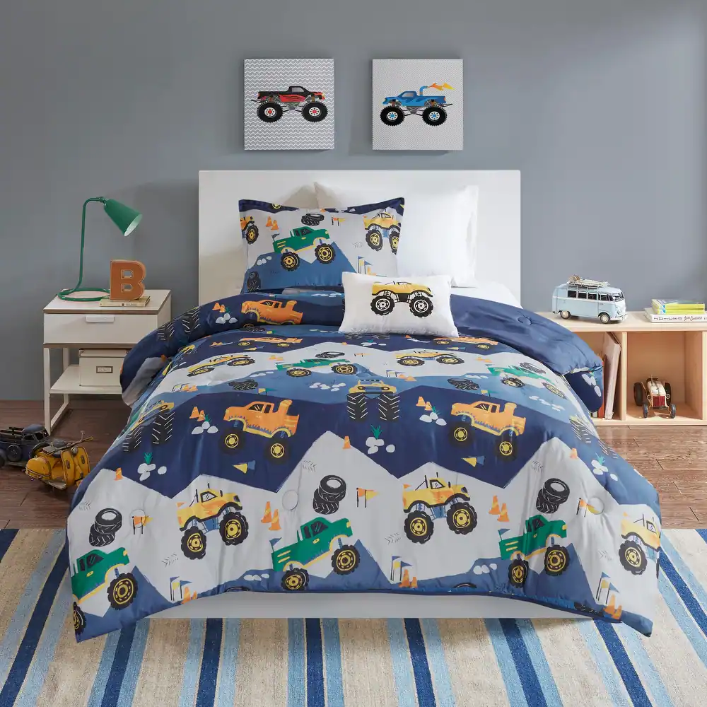 Mi Zone Kids Gavin Monster Truck Blue Comforter Set