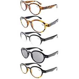 Eyekepper 5-Pack Spring Hinges Round Retro Reading Glasses Inc Sun Readers +2.25